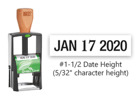 This stock green line dater has an impression size of 1 1/4" x 5/8", a date height of 5/32" & is available in 11 ink color options. Orders over $45 ship free!