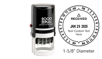 Personalize this 12 hour self-inking date & time stamp with your own custom text! Impression is 1-5/8" in diameter. Orders over $45 ship free!