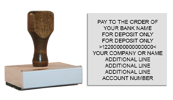Endorse your checks w/ a quick & easy bank deposit wood hand stamp. Customize up to 10 lines of text. Ink pad not included! Free shipping on orders over $75!