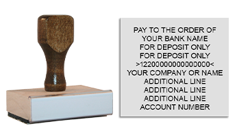 Endorse your checks w/ a quick & easy bank deposit wood hand stamp. Customize up to 10 lines of text. Ink pad not included! Free shipping on orders over $100!