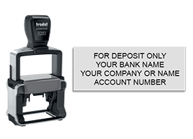 Endorse your checks with a quick and easy bank deposit Heavy Duty Trodat stamp. Customize up to 4 lines of text. Free shipping on orders over $75!