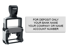 Endorse your checks with a quick and easy bank deposit Heavy Duty Trodat stamp. Customize up to 4 lines of text. Free shipping on orders over $100!