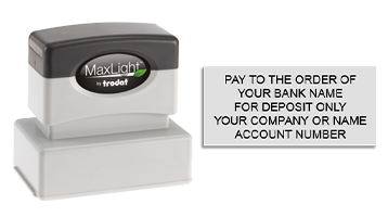 Endorse your checks with a quick and easy bank deposit pre-inked MaxLight XL-125 stamp. Customize up to 5 lines of text. Free shipping on orders over $75!
