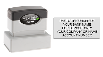 Endorse your checks with a quick and easy bank deposit pre-inked MaxLight XL-125 stamp. Customize up to 5 lines of text. Free shipping on orders over $100!