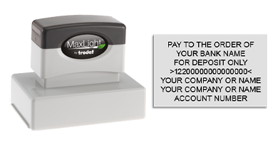 Endorse your checks with a quick and easy bank deposit pre-inked MaxLight XL-165 stamp. Customize up to 7 lines of text. Free shipping on orders over $75!