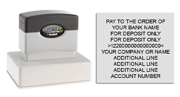 Endorse your checks with a quick and easy bank deposit pre-inked MaxLight XL-225 stamp. Customize up to 10 lines of text. Free shipping on orders over $75!