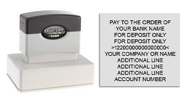 Endorse your checks with a quick and easy bank deposit pre-inked MaxLight XL-225 stamp. Customize up to 10 lines of text. Free shipping on orders over $100!