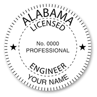 This professional engineer stamp for the state of Alabama adheres to state regulations and provides top quality impressions. Orders over $45 ship free!