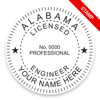 This professional engineer stamp for the state of Alabama adheres to state regulations and provides top quality impressions. Orders over $75 ship free!