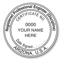 This professional engineer stamp for the state of Arizona adheres to state regulations and provides top quality impressions. Orders over $45 ship free!