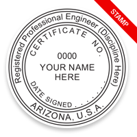 This professional engineer stamp for the state of Arizona adheres to state regulations and provides top quality impressions. Orders over $75 ship free!