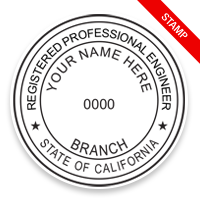 This professional engineer stamp for the state of California adheres to state regulations and provides top quality impressions. Orders over $75 ship free!