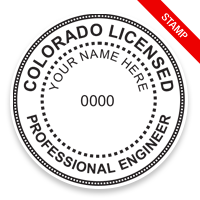 This professional engineer stamp for the state of Colorado adheres to state regulations and provides top quality impressions. Orders over $75 ship free!