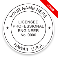 This professional engineer stamp for the state of Hawaii adheres to state regulations and provides top quality impressions. Orders over $75 ship free!