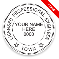 This professional engineer stamp for the state of Iowa adheres to state regulations and provides top quality impressions. Orders over $100 ship free!