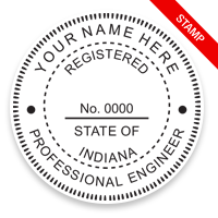 This professional engineer stamp for the state of Indiana adheres to state regulations and provides top quality impressions. Orders over $75 ship free!