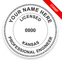 This professional engineer stamp for the state of Kansas adheres to state regulations and provides top quality impressions. Orders over $75 ship free!