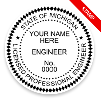 This professional engineer stamp for the state of Michigan adheres to state regulations and provides top quality impressions. Orders over $75 ship free!