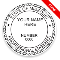 This professional engineer stamp for the state of Missouri adheres to state regulations and provides top quality impressions. Orders over $75 ship free!