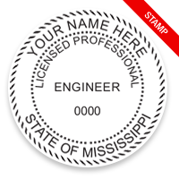 This professional engineer stamp for the state of Mississippi adheres to state regulations and provides top quality impressions. Orders over $75 ship free!