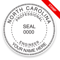 This professional engineer stamp for the state of North Carolina adheres to state regulations and provides top quality impressions. Orders over $75 ship free!