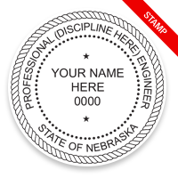 This professional engineer stamp for the state of Nebraska adheres to state regulations and provides top quality impressions. Orders over $75 ship free!