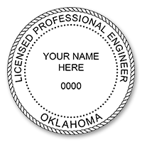 This professional engineer stamp for the state of Oklahoma adheres to state regulations and provides top quality impressions. Orders over $60 ship free!