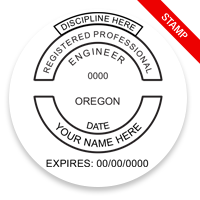 This professional engineer (w/ discipline) stamp for the state of Oregon adheres to state regulations and provides top quality impressions. Orders over $100 ship free!