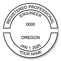 This professional engineer stamp for the state of Oregon adheres to state regulations and provides top quality impressions. Orders over $45 ship free!
