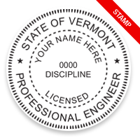 This professional engineer stamp for the state of Vermont adheres to state regulations and provides top quality impressions. Orders over $60 ship free!