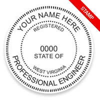 This professional engineer stamp for the state of West Virginia adheres to state regulations and provides top quality impressions. Orders over $75 ship free!