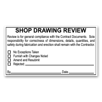 This stock Shop Drawing Review stamp is ideal for engineers, architects or contractors for use on plans/documents. 3 Mount options. Orders over $75 ship free!