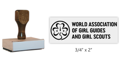 The 3/4" x 2" World Association of Girl Guides and Girl Scouts rectangle stamp is an approved layout. Separate ink pad required. Orders over $75 ship free!