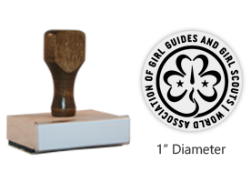 The 1" round World Association of Girl Guides & Girl Scouts logo stamp is an approved layout. Separate ink pad required. Free shipping on all orders over $60!