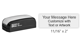 This stamp is 11/16" x 2" and has up to 4 lines of text and a choice of 11 ink colors! Long-lasting impressions and use. Orders over $45 ship free!