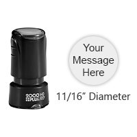 This 11/16" diameter stamp has 3 lines of customizable text and comes in one of 11 ink colors! Long-lasting impressions and use. Orders over $45 ship free!