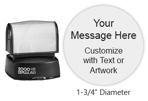 Customize 8 lines of text on this 1-3/4" diameter stamp with your choice of 11 ink colors! Long-lasting impressions and use. Orders over $45 ship free!