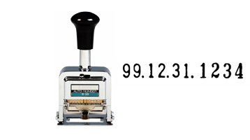 This 10-wheel LION automatic number with date machine is ideal for simultaneously stamping numbers with a date. Includes dry pad, ink and stylus.