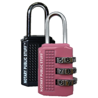 Use this durable 3-digit settable lock on your small or large notary supply bags to ensure extra security when it comes to your notary supplies!