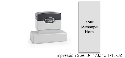 Customize this 3-11/32" x 1-13/32" pre-inked stamp with up to 18 lines or text or custom artwork. Choose from 5 stunning inks. All orders over $100 ship free!