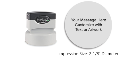 Personalize this MaxLight round pre-inked stamp with 8 lines of text or logo in a choice of 5 ink colors. Orders over $45 ship free!