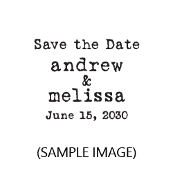 Make a typewriter style Save the Date wedding stamp by adding your names and date w/ a choice of 11 different ink colors! Orders over $45 ship free.