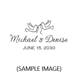 Two doves top this wedding stamp that can be personalized with your names and date on 4 mount options. Hand stamp requires ink pad, not included.