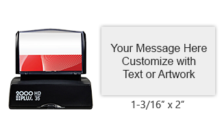 This 1-3/16" x 2" quick drying stamp has 6 lines of custom text/artwork and comes in one of 3 ink colors! Long-lasting impressions. Orders over $45 ship free!