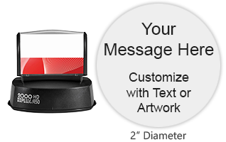 Customize a quick drying 1-5/8" round stamp with 3 lines of text and artwork in one of 3 ink colors! Impressions are long-lasting. Orders over $45 ship free!