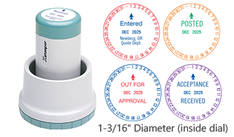 Xstamper® N77 Rotary Xpedater Date stamp, 2 colors w/ 11 color choices each. Impression size inside dial is 1-3/16" diameter w/ 3 lines of customization.