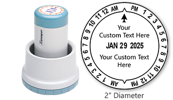 Personalize this Xstamper 12-hour pre-inked date & time stamp with your own custom text! Impression is 1-5/8" in diameter. Orders over $60 ship free!