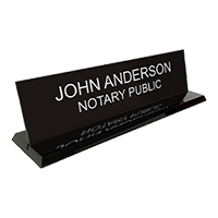 This custom notary desk sign is 2" x 8" with two customizable lines of text. Available in 5 plate and 2 base colors. Orders over $60 ship free!