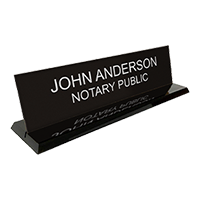 This custom notary desk sign is 2" x 8" with two customizable lines of text. Available in 5 plate and 2 base colors. Orders over $100 ship free!