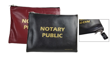 This vinyl Notary Zipper Bag is 10" x 13" in size and is great for holding notary supplies. Includes lockable zippered pulls, lock sold separately.